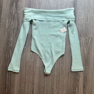 Free People Mint Green Ribbed Bodysuit. NWT